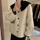 Fashion Autumn Lapel Single Breasted Solid Coat Women Short Loose Casual Streetwear Tide Manteau Femme